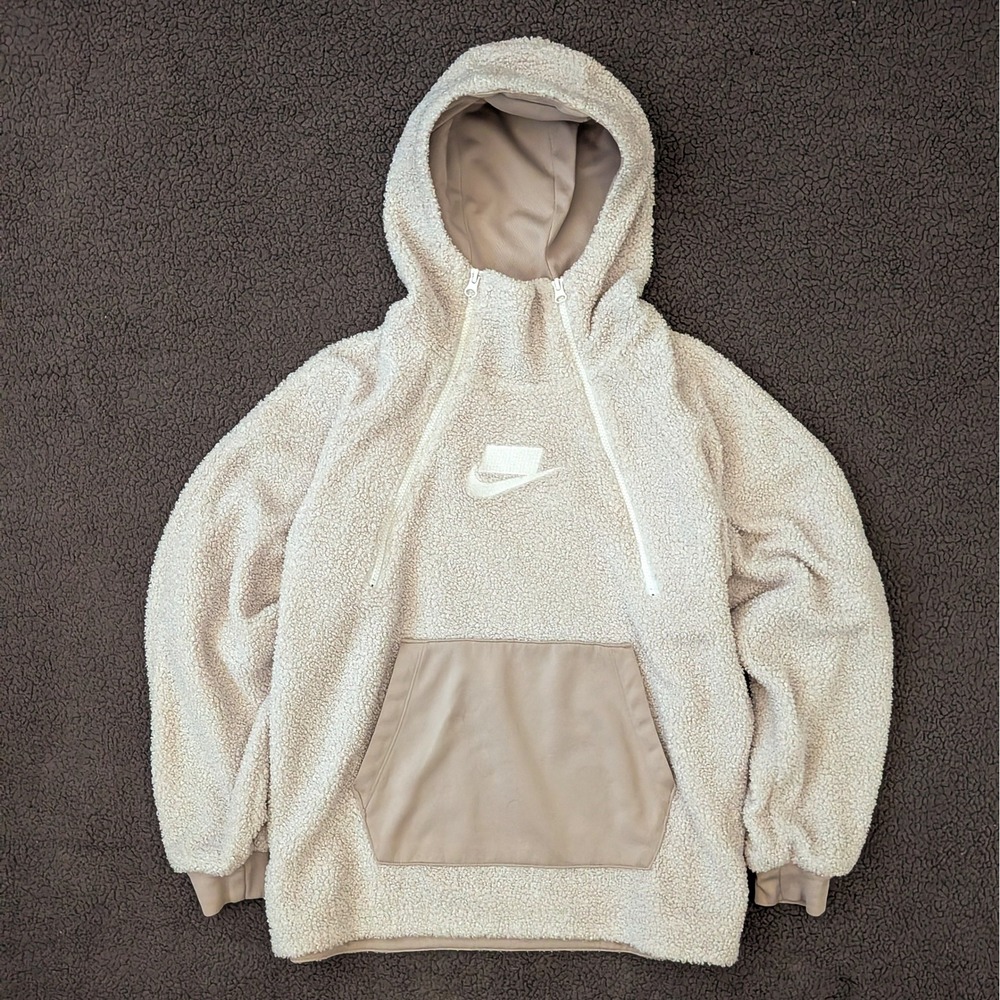 Nike Sportswear Sherpa Fleece Half Zip Hoodie Tan Oatmeal Medium 95